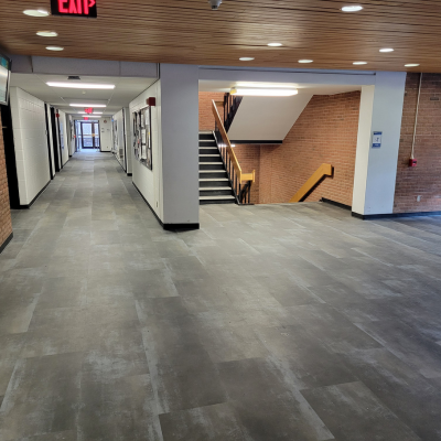 commercial flooring on the second floor of a college campus